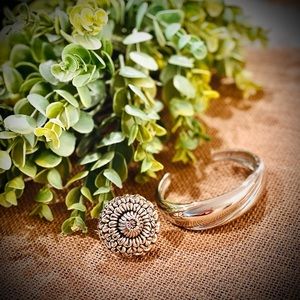 Sterling silver cuff bracelet and oversized silver ring